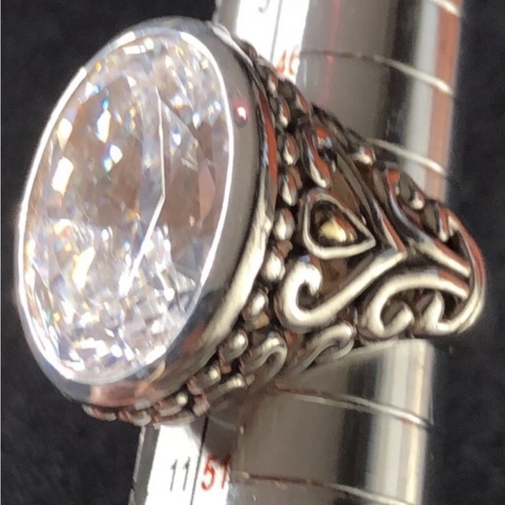 Rare Angela by John Hardy Sterling Silver & 14K Yellow Gold Large CZ Oval Ring